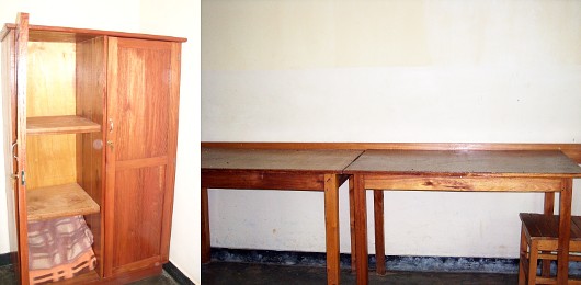 Wyposażenie sypialni w internacie przy szkole szycia dla niepełnosprawnych w Cyangugu