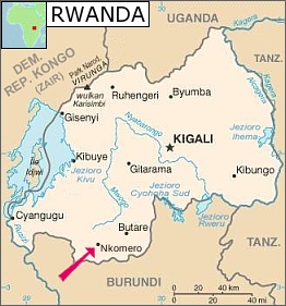 [mapa Rwandy z zaznacząną wioską Nkomero]